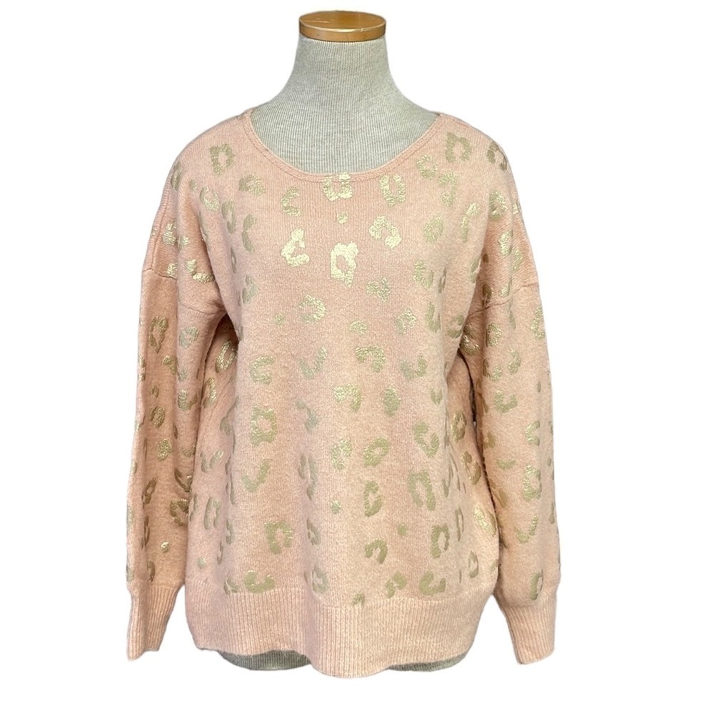 Mystree Sweater Womens Small Pink Animal Print Round Neck Fuzzy